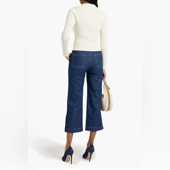 SIMKHAI Hyra cropped high-rise wide-leg jeans Dark denim Jeans ,Size 26 - Picture 3 of 4